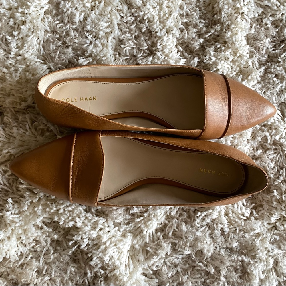 Cole Haan Ellora Leather Skimmer Flat in Pecan Leather Office Work Shoe Ballet